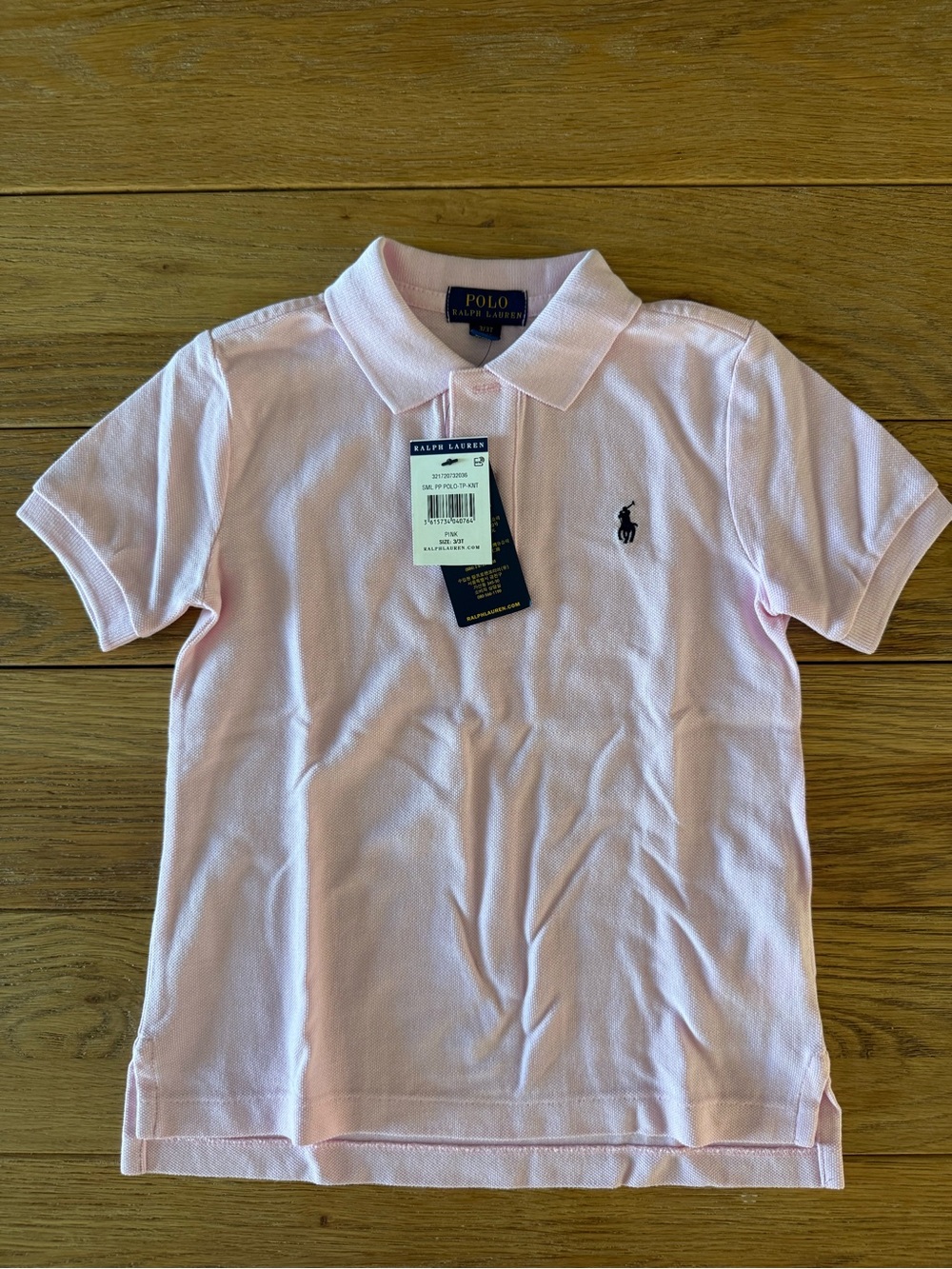 Ralph Lauren Girls Light Pink Polo Shirt with Navy Pony